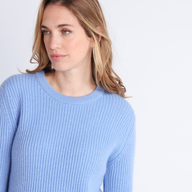Maison Solfin - Pull femme en maille anglaise bleu – 3