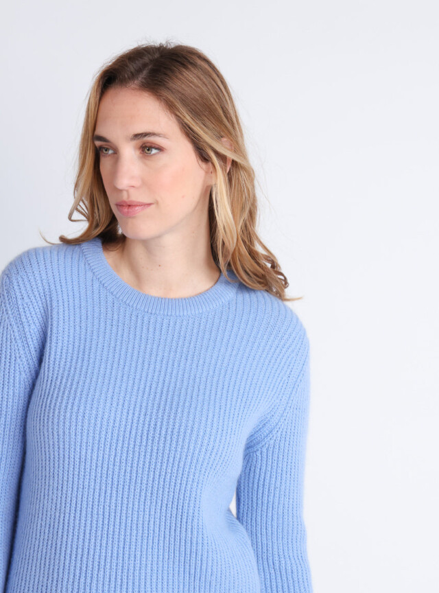 Maison Solfin - Pull femme en maille anglaise bleu – 3