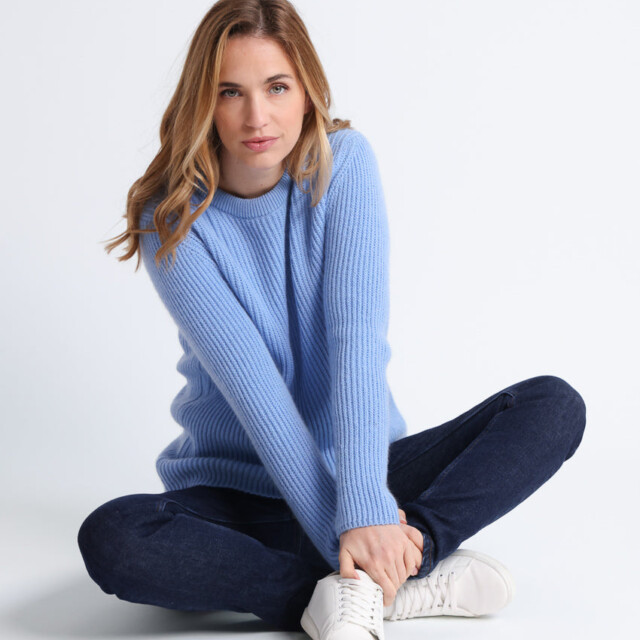 Maison Solfin - Pull femme en maille anglaise bleu – 3