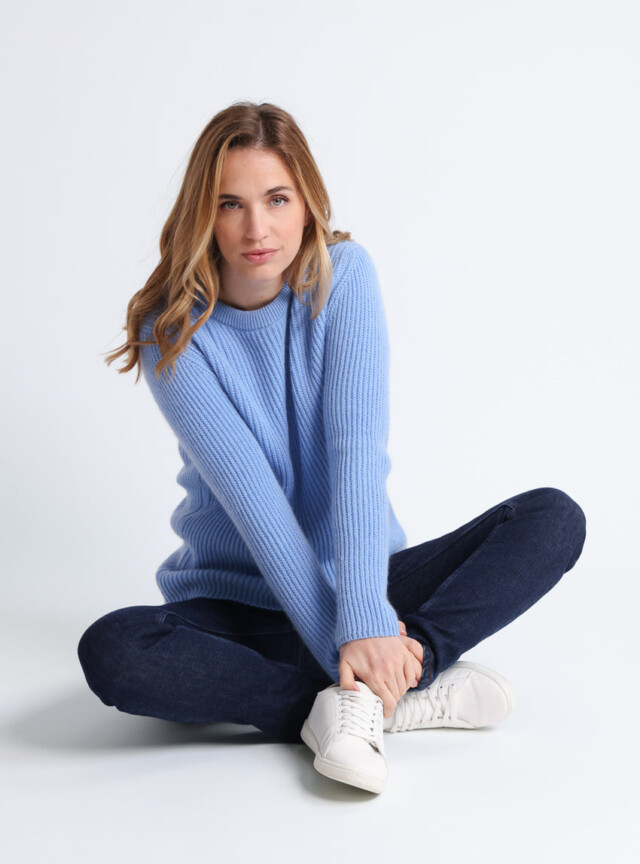 Maison Solfin - Pull femme en maille anglaise bleu – 3
