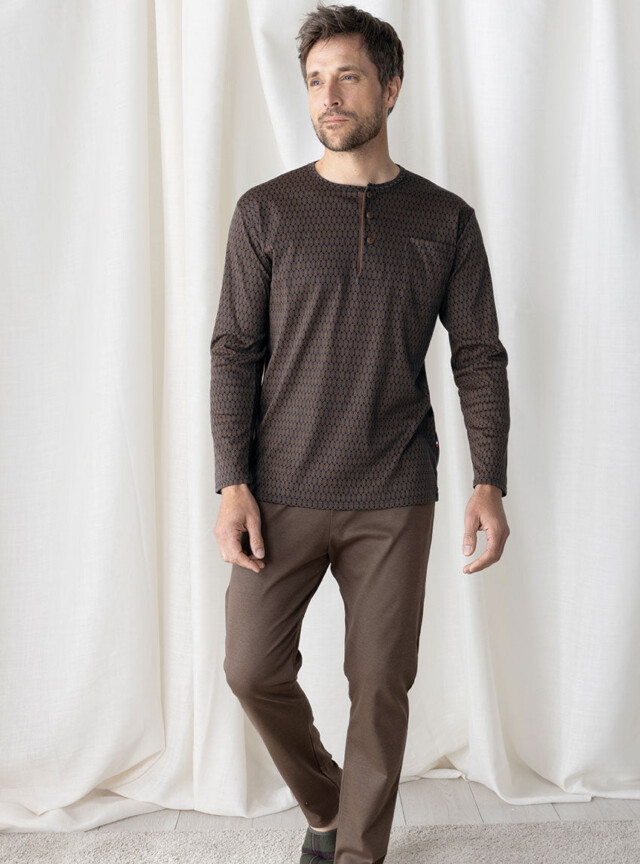 Pyjama homme en coton marron par la marque MAISON SOLFIN MAISON SOLFIN - Pyjama homme en coton marron