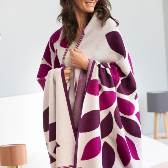 Maison Solfin - Plaid adulte en laine mérinos rose – U