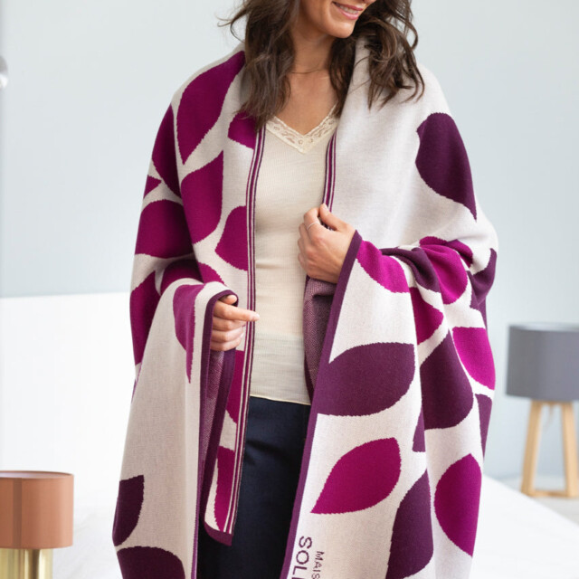 Maison Solfin - Plaid adulte en laine mérinos rose – U