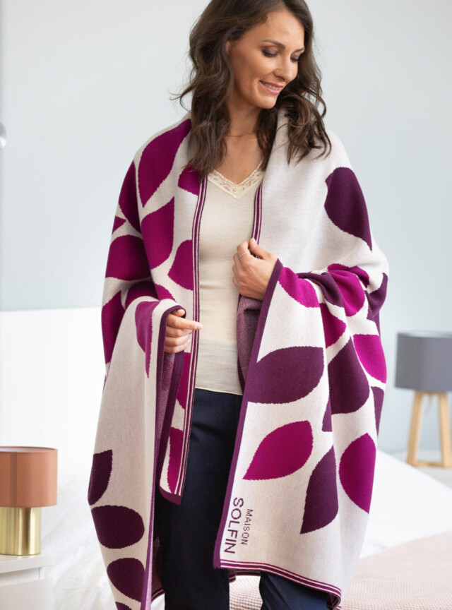 Maison Solfin - Plaid adulte en laine mérinos rose – U
