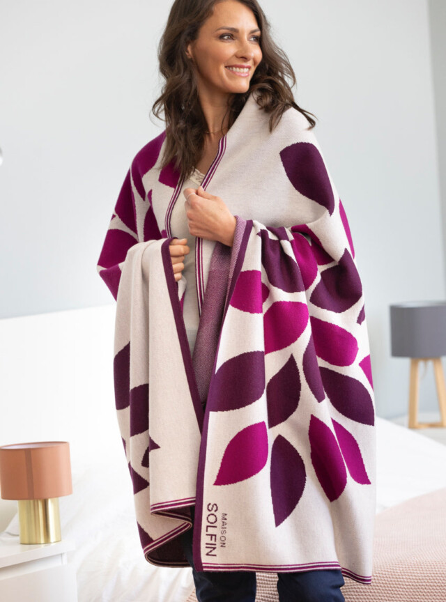 Maison Solfin - Plaid adulte en laine mérinos rose – U