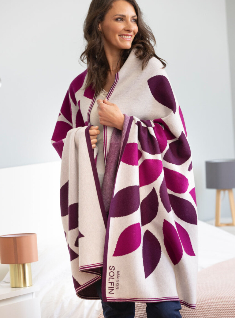 Maison Solfin - Plaid adulte en laine mérinos rose – U