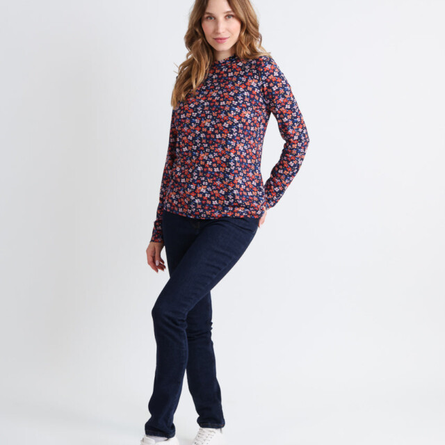Maison Solfin - T-shirt femme coton à fleurs bleu marine – 5