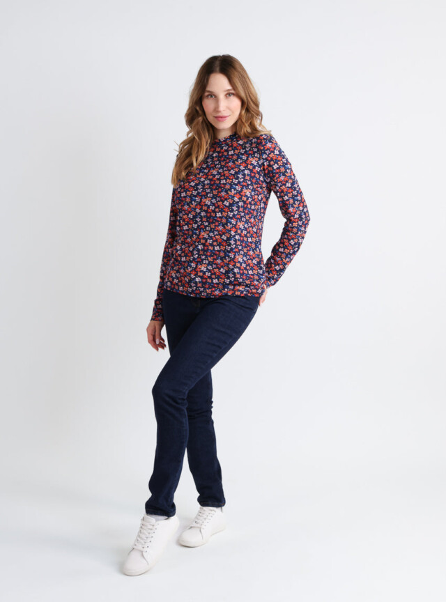 Maison Solfin - T-shirt femme coton à fleurs bleu marine – 5