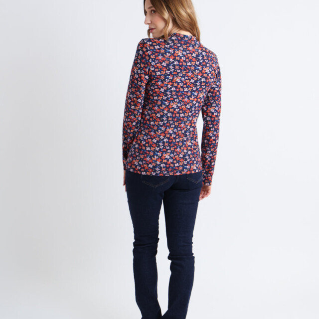 Maison Solfin - T-shirt femme coton à fleurs bleu marine – 5
