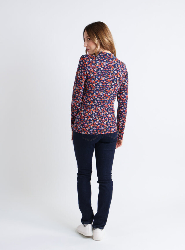 Maison Solfin - T-shirt femme coton à fleurs bleu marine – 5