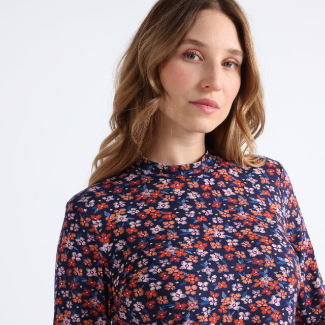 Maison Solfin - T-shirt femme coton à fleurs bleu marine – 5