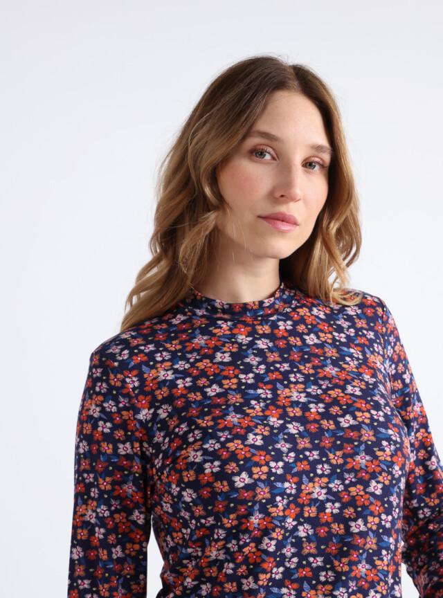 Maison Solfin - T-shirt femme coton à fleurs bleu marine – 5