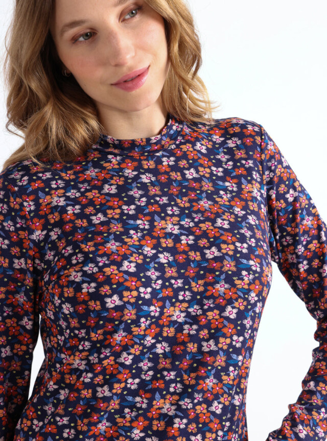 Maison Solfin - T-shirt femme coton à fleurs bleu marine – 5