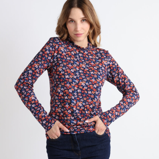 Maison Solfin - T-shirt femme coton à fleurs bleu marine – 5