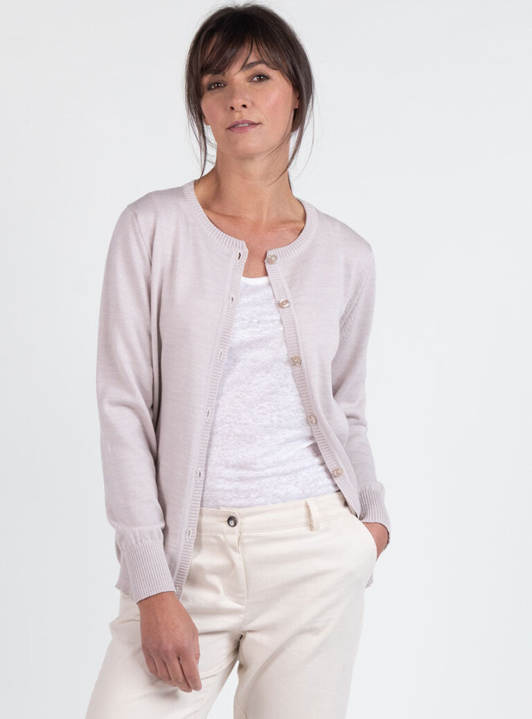 Maison Solfin - Cardigan femme en laine beige naturel – 52