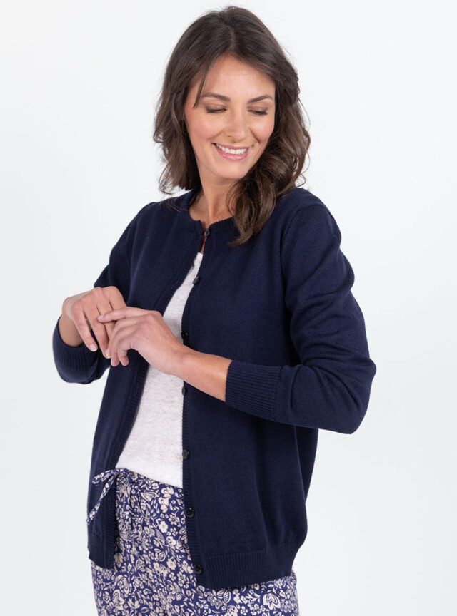Maison Solfin - Cardigan femme en laine bleu marine – 48