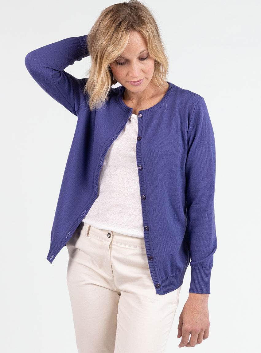 7784 VLV 4 cardigan femme laine merinos violet lavande Maison Solfin - Cardigan femme en laine violet lavande – 48