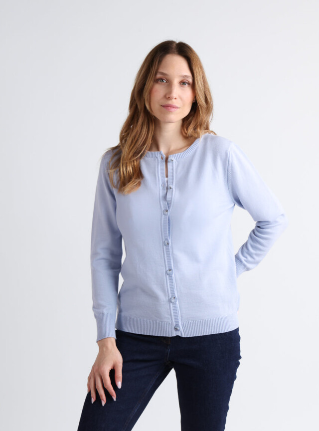Cardigan femme en laine mérinos bleu ciel par la marque MAISON SOLFIN MAISON SOLFIN - Cardigan femme en laine mérinos bleu ciel