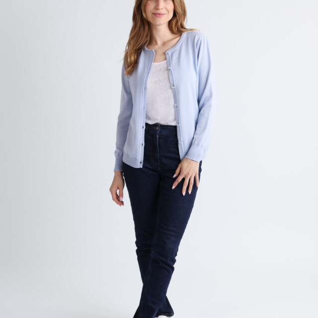 Maison Solfin - Cardigan femme en laine mérinos bleu ciel – 52