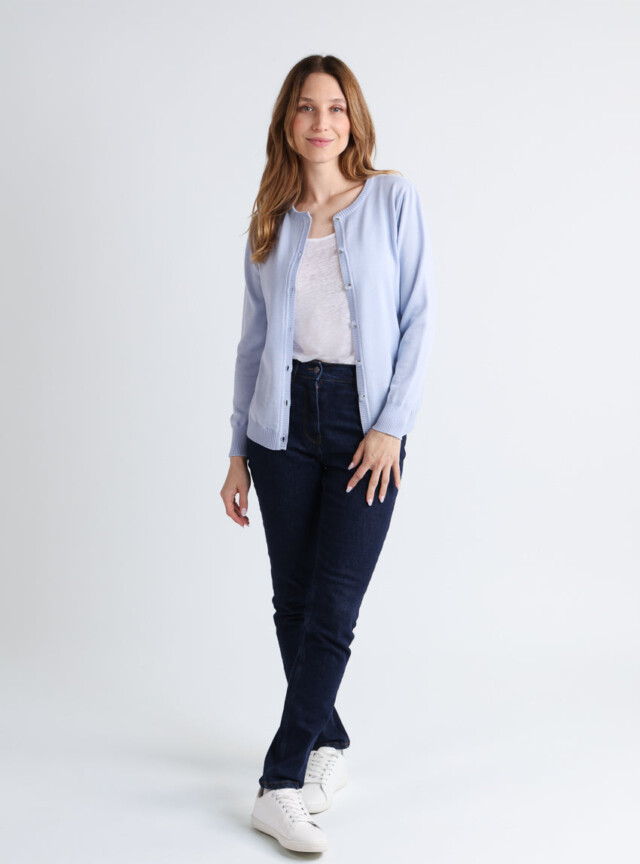 Maison Solfin - Cardigan femme en laine mérinos bleu ciel – 52