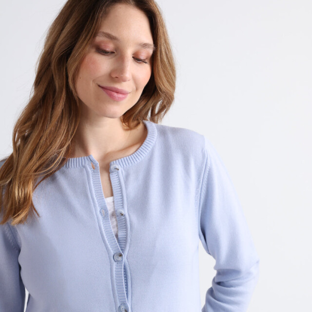 Maison Solfin - Cardigan femme en laine mérinos bleu ciel – 52