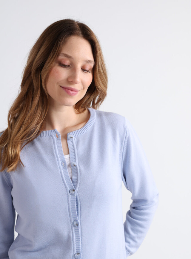 Maison Solfin - Cardigan femme en laine mérinos bleu ciel – 52