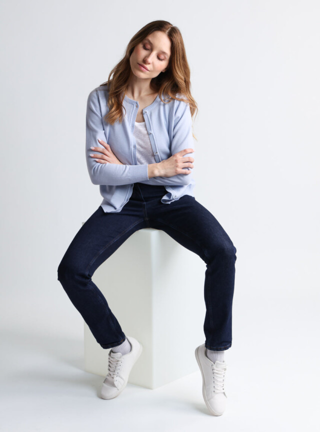 Maison Solfin - Cardigan femme en laine mérinos bleu ciel – 52