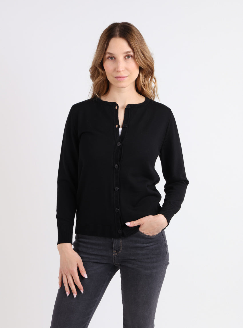 7784 noir cardigan 1 Maison Solfin - Cardigan femme en laine mérinos noir – 52