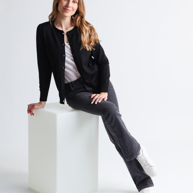 Maison Solfin - Cardigan femme en laine mérinos noir – 52