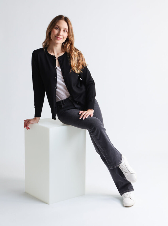 Maison Solfin - Cardigan femme en laine mérinos noir – 52