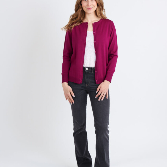 Maison Solfin - Cardigan femme en laine mérinos violet – 52