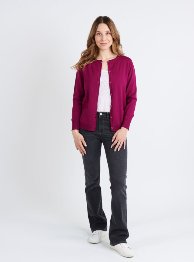 Maison Solfin - Cardigan femme en laine mérinos violet – 52