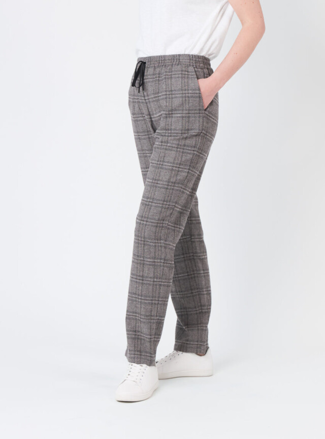 MAISON SOLFIN - Pantalon femme carreaux gris en viscose