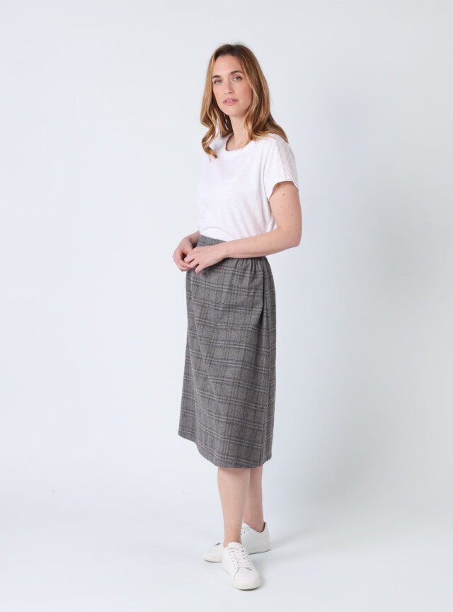 MAISON SOLFIN - Jupe midi femme à carreaux gris