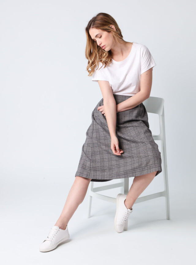 Maison Solfin - Jupe midi femme à carreaux gris – 44