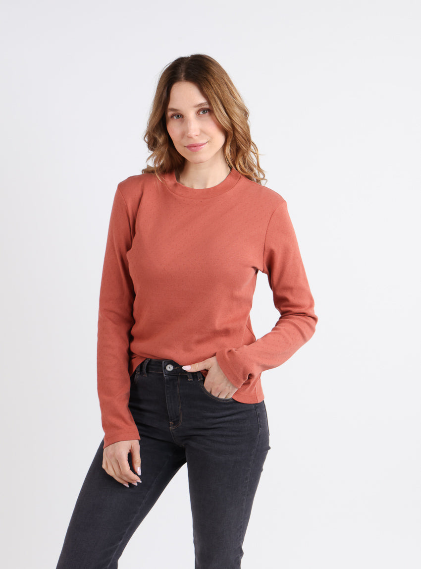 7788 orange tomette 1 Maison Solfin - T-shirt femme col montant en coton orange – 4