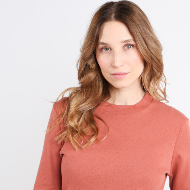 Maison Solfin - T-shirt femme col montant en coton orange – 4