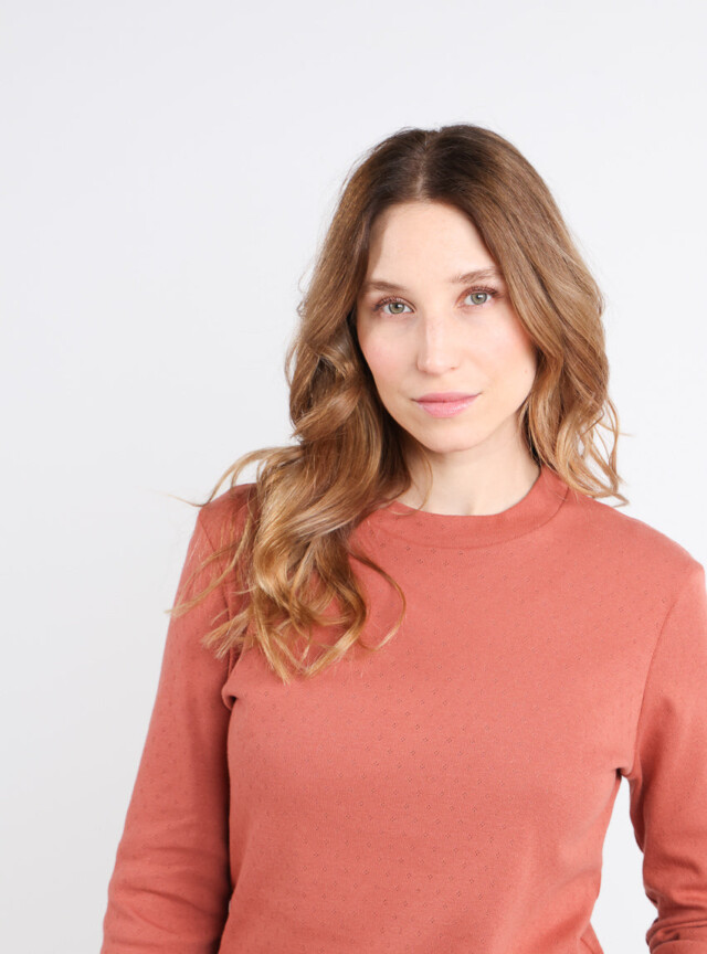 Maison Solfin - T-shirt femme col montant en coton orange – 4