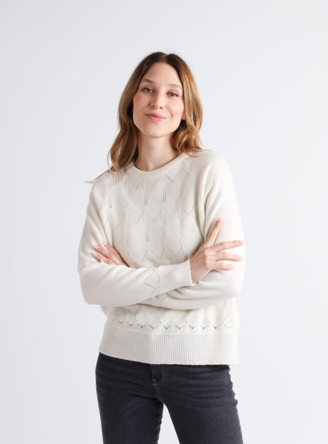 Pull femme laine et cachemire blanc crème par la marque MAISON SOLFIN MAISON SOLFIN - Pull femme laine et cachemire blanc crème