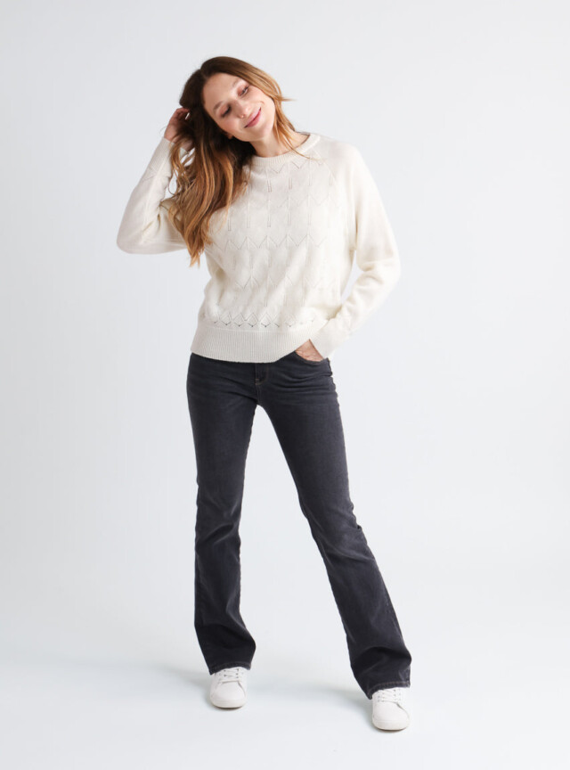 Maison Solfin - Pull femme laine et cachemire blanc crème – 3