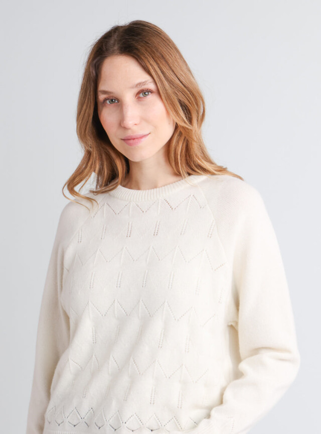 Maison Solfin - Pull femme laine et cachemire blanc crème – 3