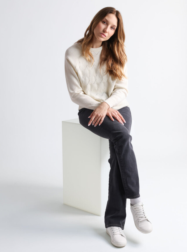 Maison Solfin - Pull femme laine et cachemire blanc crème – 3