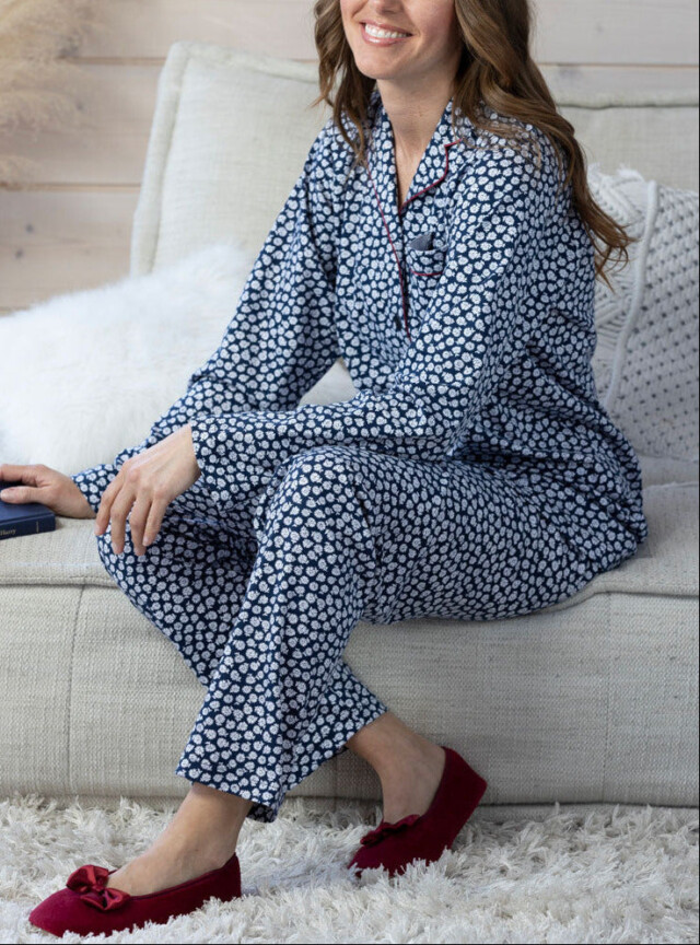 Pyjama femme bleu marine en coton par la marque MAISON SOLFIN MAISON SOLFIN - Pyjama femme bleu marine en coton