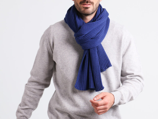 Maison Solfin - Écharpe homme cachemire et laine bleu – U