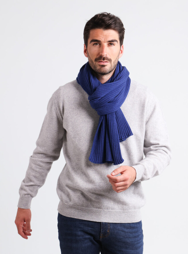 Écharpe homme cachemire et laine bleu par la marque MAISON SOLFIN MAISON SOLFIN - Écharpe homme cachemire et laine bleu