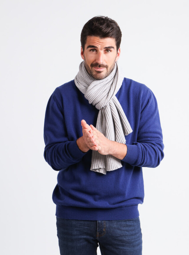 Écharpe homme cachemire et laine gris par la marque MAISON SOLFIN MAISON SOLFIN - Écharpe homme cachemire et laine gris