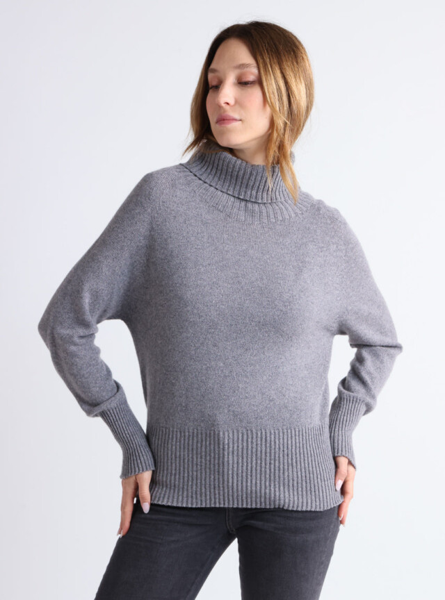 MAISON SOLFIN - Pull femme col roulé cachemire gris