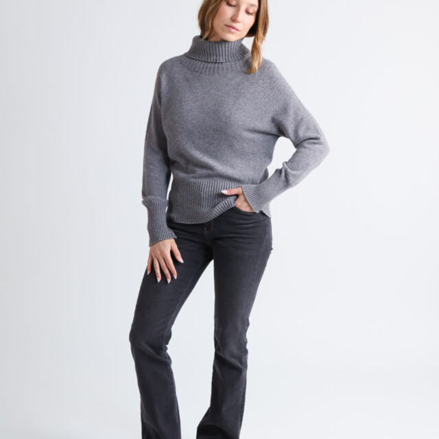 Maison Solfin - Pull femme col roulé cachemire gris – 4