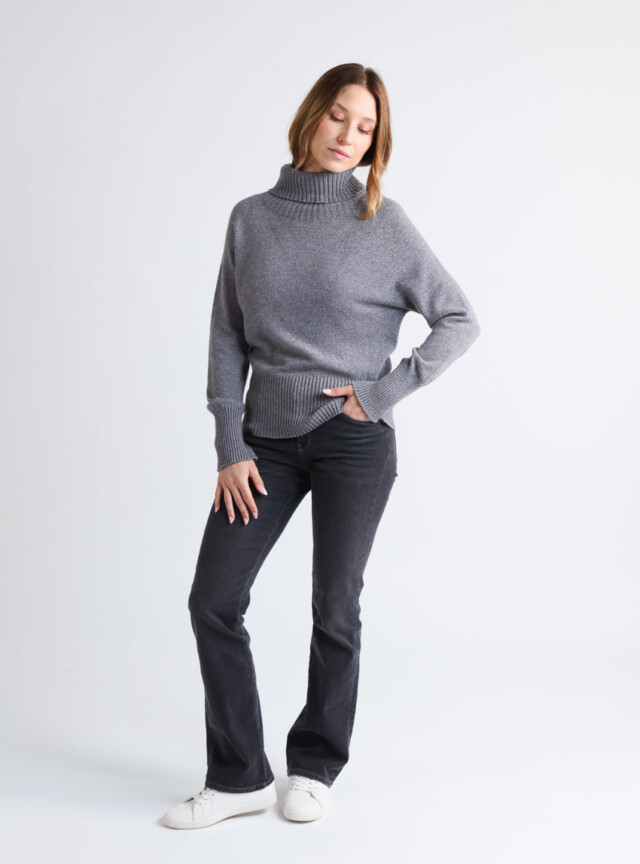 Maison Solfin - Pull femme col roulé cachemire gris – 4