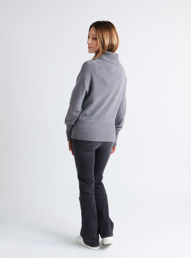 Maison Solfin - Pull femme col roulé cachemire gris – 4
